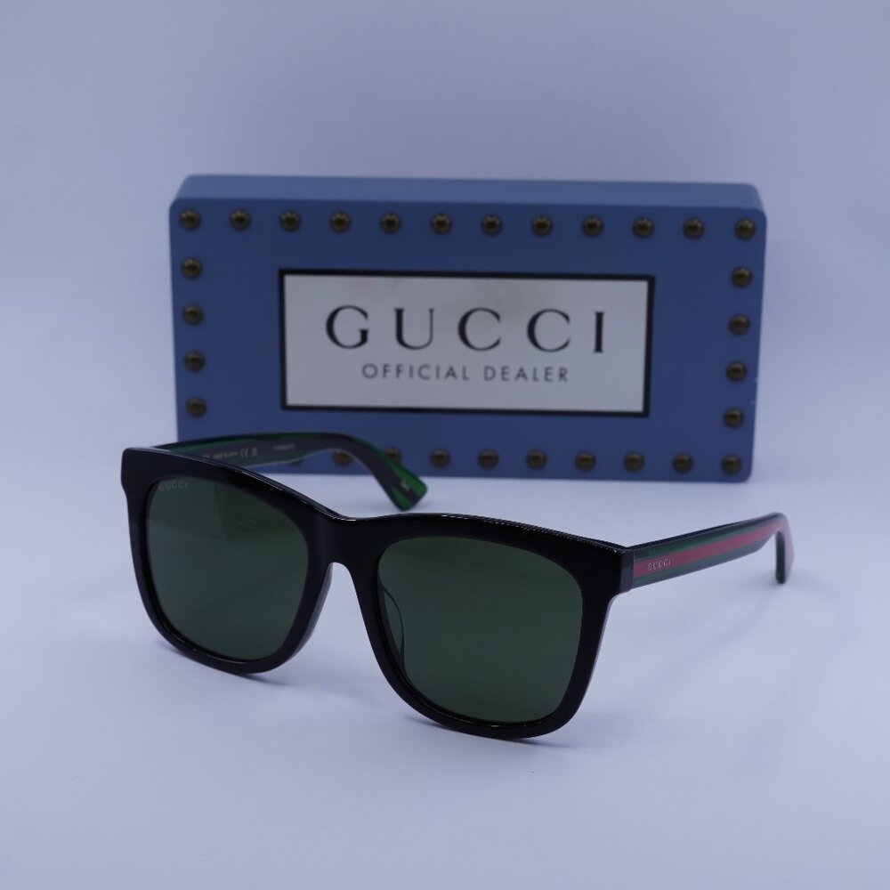Gucci GG0057SKN 002 Square Men Sunglasses - Black\Green - Picture 1 of 10